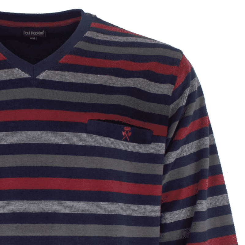 Paul Hopkins Badstof Heren Pyjama V-Hals Navy Stripe - Afbeelding 3